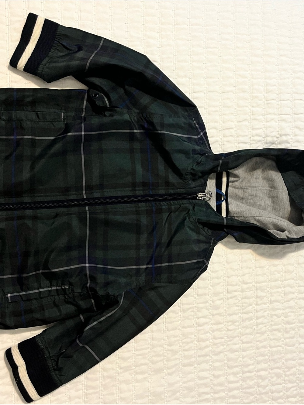 GAP Hooded Plaid Zip Jacket in Dark Green and Navy